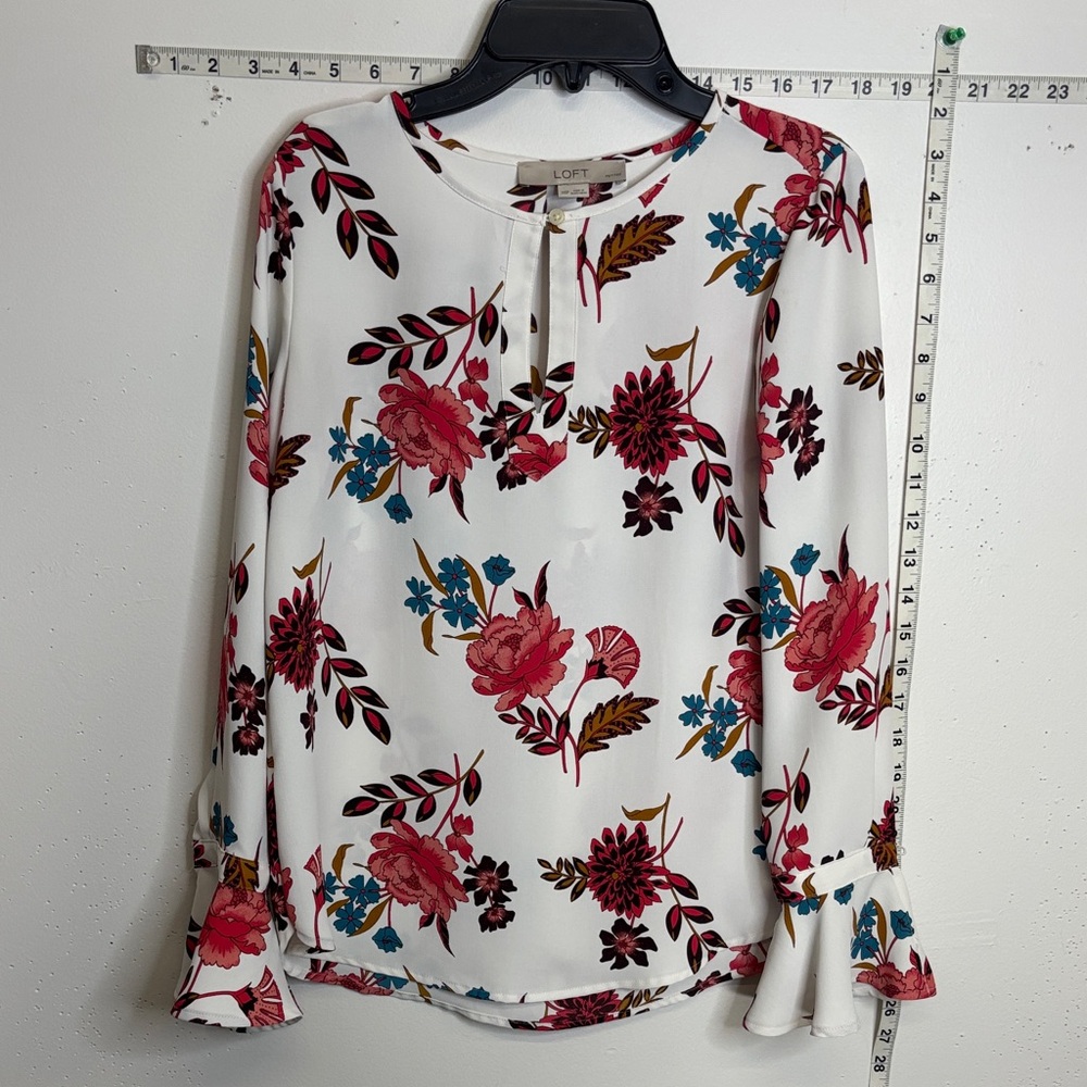 LOFT Floral Blouse - White, Red, and Blue